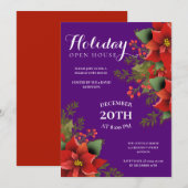 Kerstvakantie Open Huis Poinsettia Paarse Kaart (Voorkant / Achterkant)