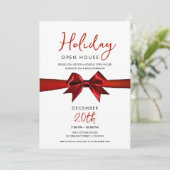 Kerstvakantie Open Huis Rode Strik Kaart (Staand voorkant)