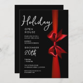 Kerstvakantie Open Huis Rood Lint Zwart Kaart (Voorkant / Achterkant)