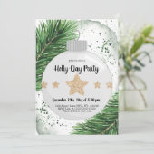 Kerstvakantie | Ornament, dennen, goud Kaart (Staand voorkant)