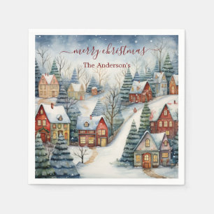 Kerstvakantie Oude Huizen Sneeuw Feest Servet