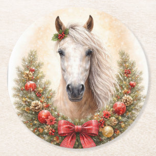 Kerstvakantie Paard en Krans Ronde Kartonnen Onderzetter