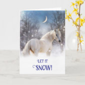 Kerstvakantie Paard in de Sneeuw Maan Kaart (Gele Bloem)