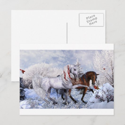 Kerstvakantie paarden feestdagenkaart (Voorkant / Achterkant)