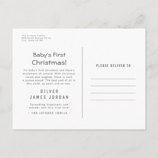 Kerstvakantie Pasgeboren Baby Geboorte Aankondigin Briefkaart (Achterkant)