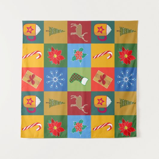 Kerstvakantie patchwork patroon wandkleed (Voorkant (horizontaal))