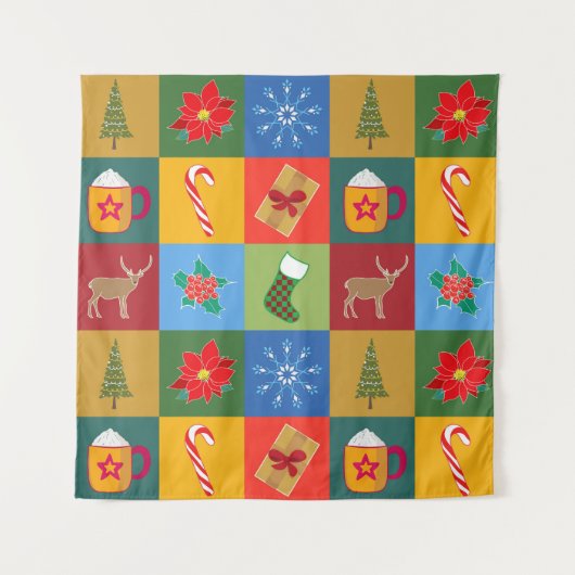 Kerstvakantie patchwork patroon wandkleed (Voorkant)