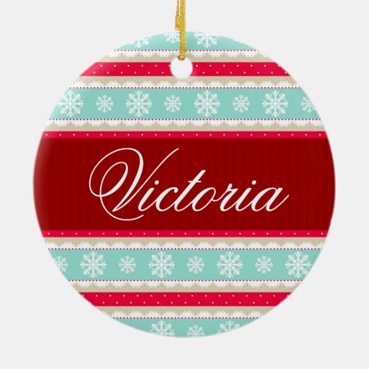 Kerstvakantie Patroon Aangepaste naam Keramisch Ornament (Achterkant)