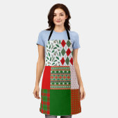 Kerstvakantie Patroon Patchwork Rood en Groen Schort (Gedragen)