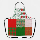 Kerstvakantie Patroon Patchwork Rood en Groen Schort (Voorkant)