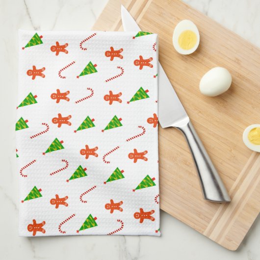 Kerstvakantie peperkoek Man Candy Cane Tree Theedoek (Quarter Fold)