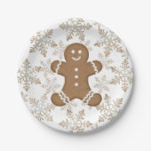 Kerstvakantie peperkoek man en sneeuwvlokken papieren bordje (Voorkant)