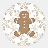 Kerstvakantie peperkoek man en sneeuwvlokken ronde sticker (Voorkant)