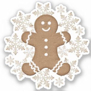 Kerstvakantie peperkoek man en sneeuwvlokken sticker