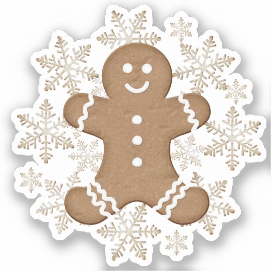 Kerstvakantie peperkoek man en sneeuwvlokken sticker (Voorkant)