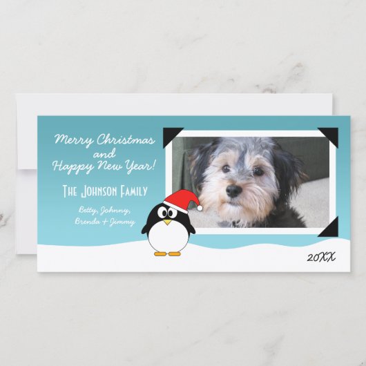 Kerstvakantie Pinguïn Fotokaart Feestdagenkaart (Voorkant)