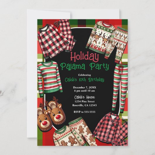 Kerstvakantie PJ's pyjamafeest verjaardag Kaart (Voorkant)