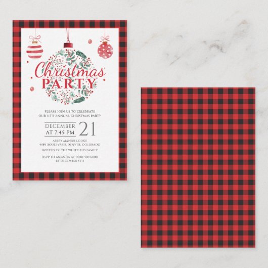 Kerstvakantie Plaid Rustic Party Uitnodiging (Voorkant / Achterkant)