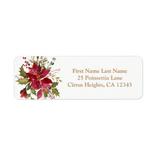 Kerstvakantie Poinsettia Bloemen Bloemen Winter Etiket