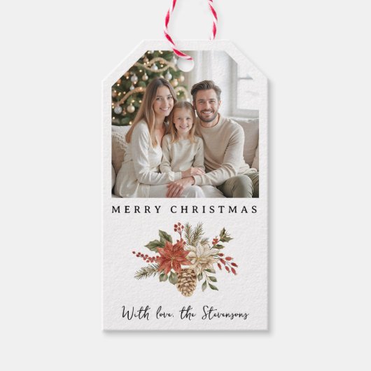 Kerstvakantie Poinsettia Cadeaulabel (Voorkant)