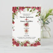 Kerstvakantie Poinsettia Holly Berry Wedding Kaart (Staand voorkant)