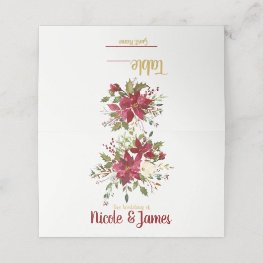 Kerstvakantie Poinsettia Trouwtafel Zitplaats Plaatskaartje (Buitenkant ongevouwen)