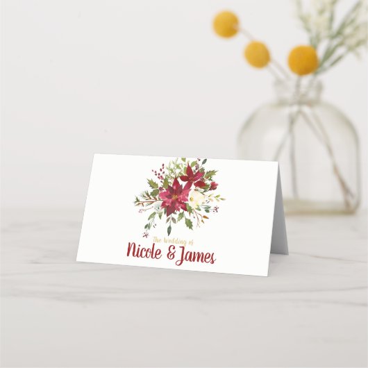 Kerstvakantie Poinsettia Trouwtafel Zitplaats Plaatskaartje (Voorkant)