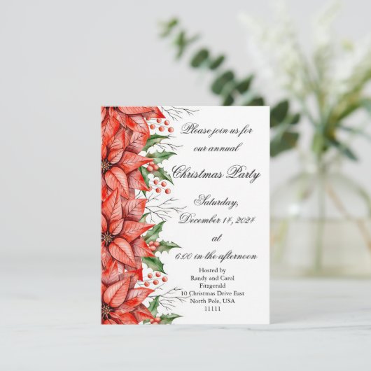 Kerstvakantie Poinsettia Uitnodiging (Staand voorkant)
