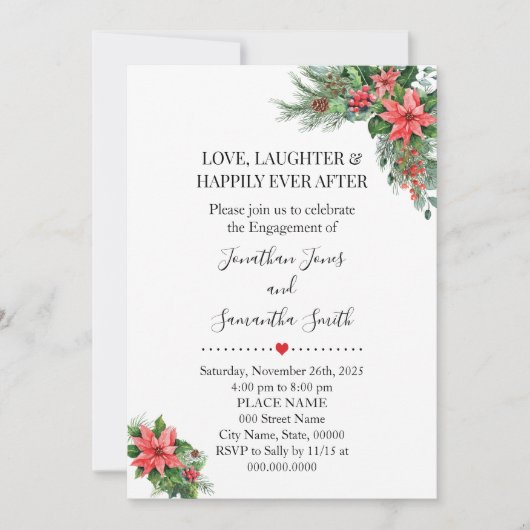 Kerstvakantie Poinsettia Verloving bruiloft Kaart (Voorkant)