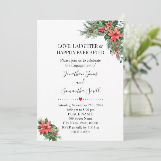 Kerstvakantie Poinsettia Verloving bruiloft Kaart (Staand voorkant)