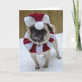 Kerstvakantie Pug in Sneeuw Feestdagen Kaart