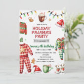Kerstvakantie Pyjama Feest Uitnodiging (Staand voorkant)