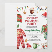 Kerstvakantie Pyjama Feest Uitnodiging (Voorkant / Achterkant)