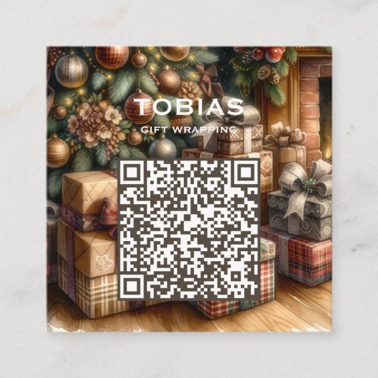 Kerstvakantie QR Code Square Visitekaartje (Voorkant)
