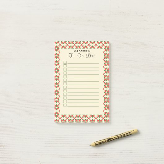 Kerstvakantie quilt boodschappenlijst Post-it Note (Op bureau)