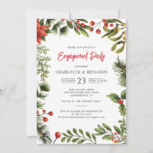 Kerstvakantie Red Berries Engagement Party Kaart (Voorkant)