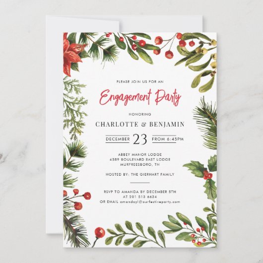 Kerstvakantie Red Berries Engagement Party Kaart (Voorkant)