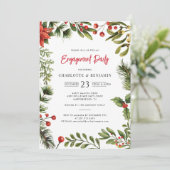 Kerstvakantie Red Berries Engagement Party Kaart (Staand voorkant)