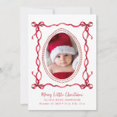 Kerstvakantie Red Bow Foto Geboorteaankondiging Feestdagenkaart (Voorkant)