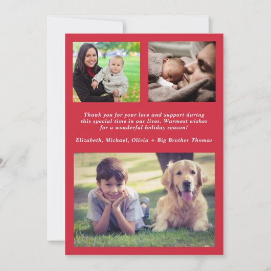 Kerstvakantie Red Bow Foto Geboorteaankondiging Feestdagenkaart (Achterkant)