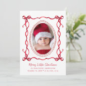 Kerstvakantie Red Bow Foto Geboorteaankondiging Feestdagenkaart (Staand voorkant)