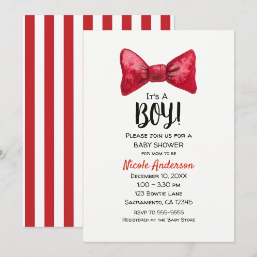 Kerstvakantie Red Bow Stropdas Boy Baby shower Kaart (Voorkant / Achterkant)