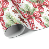 Kerstvakantie Red Gingham Check Bows Cadeaupapier (Rol Hoek)