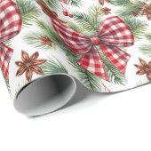 Kerstvakantie Red Gingham Check Bows Cadeaupapier (Rol Hoek)