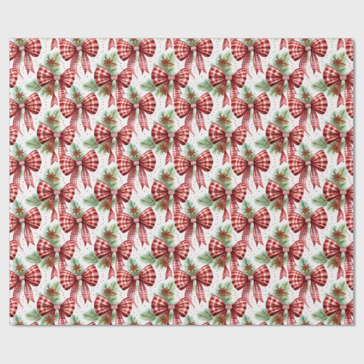 Kerstvakantie Red Gingham Check Bows Cadeaupapier (Vlak)