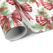 Kerstvakantie Red Gingham Check Bows Cadeaupapier (Rol Hoek)