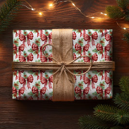 Kerstvakantie Red Gingham Check Bows Cadeaupapier