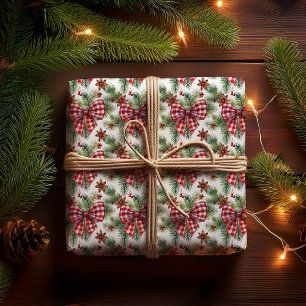 Kerstvakantie Red Gingham Check Bows Cadeaupapier