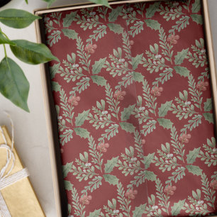 Kerstvakantie Red Green Holly Berry Botanical Tissuepapier