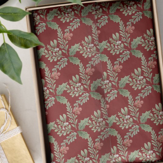 Kerstvakantie Red Green Holly Berry Botanical Tissuepapier